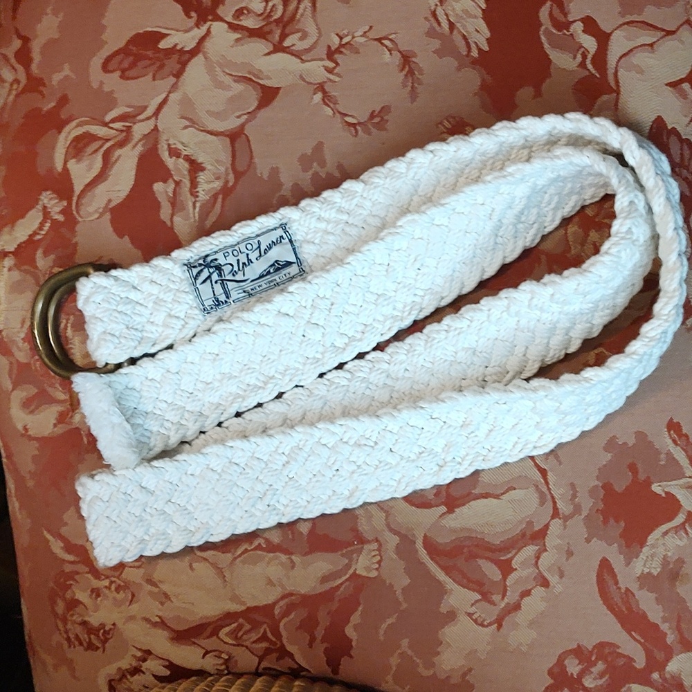 POLO RALPH LAUREN 54" White Belt Brass Buckle 2" Braided